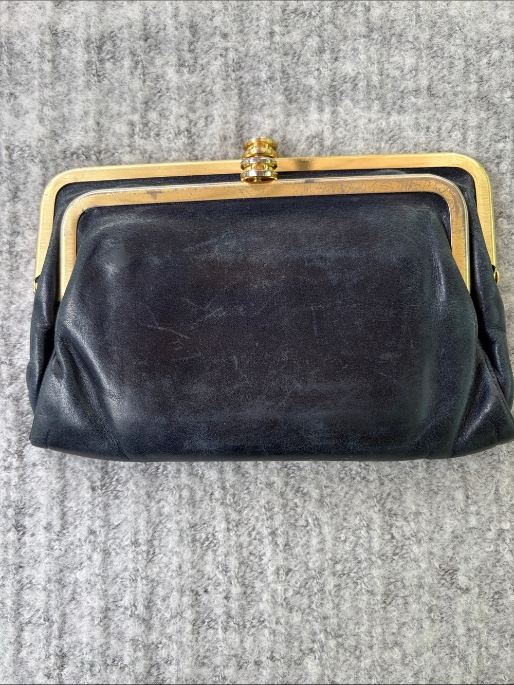 HOBO Black Leather Frame Clutch with Gold-Tone Closure
